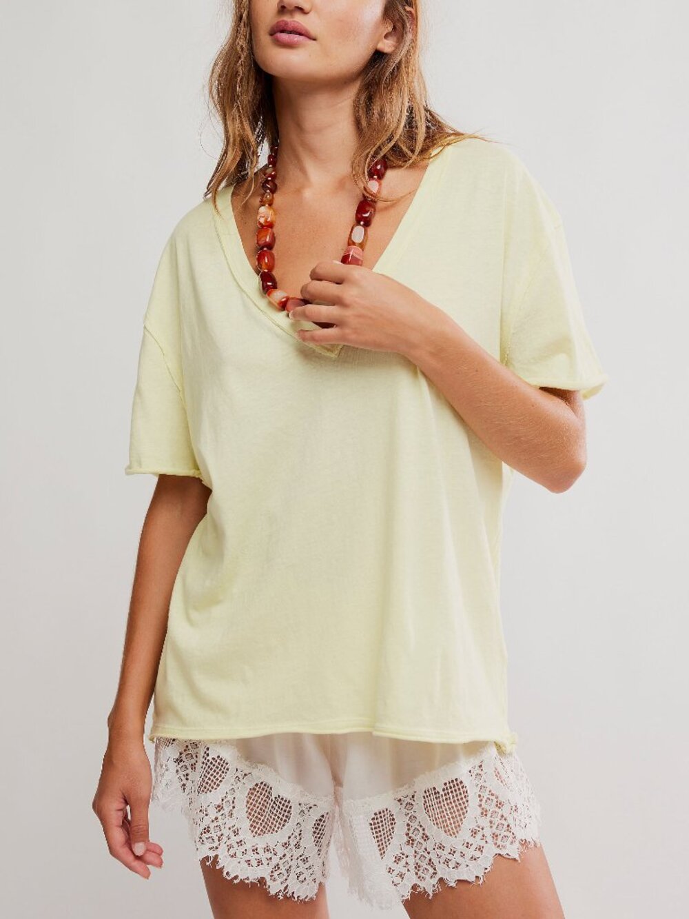 🆕 FREE PEOPLE We The Free Nina V-Neck Tee / Lemon Water